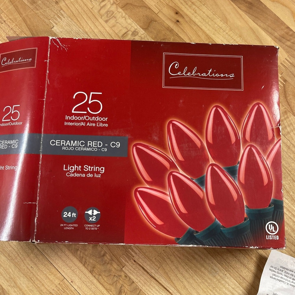 Celebrations 25 Count Ceramic Red C9 Christmas Light String 24 ft Indoor Outdoor